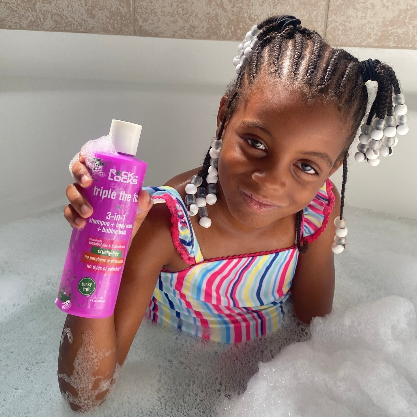 Rock the Locks 3-in-1 is a Shampoo + Body Wash + Bubble Bath