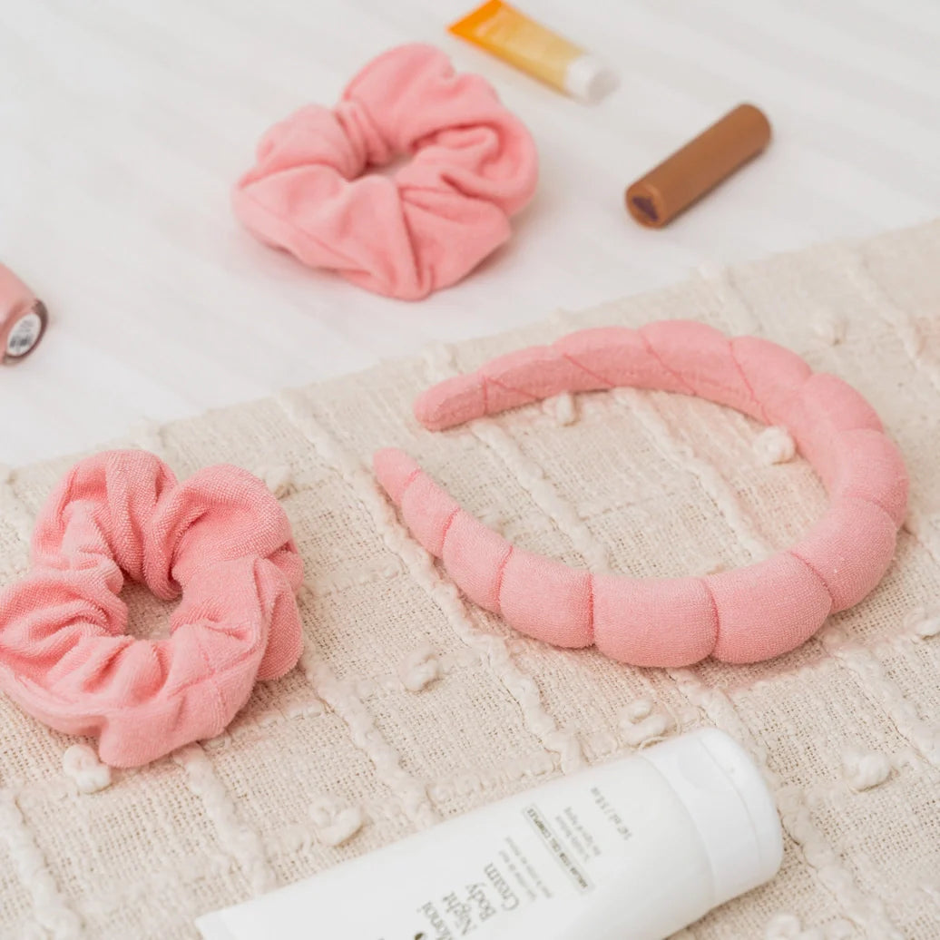 Spa Headband & Scrunchie Wristband Set - Pink - Frog Sac