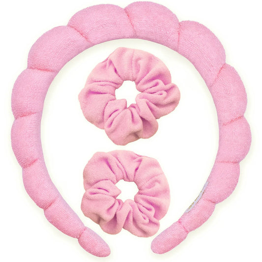 Spa Headband & Scrunchie Wristband Set - Pink - Frog Sac
