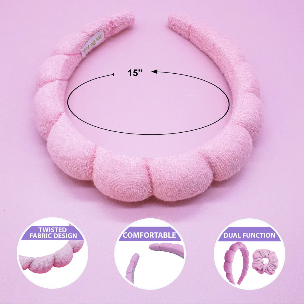 Spa Headband & Scrunchie Wristband Set - Pink - Frog Sac