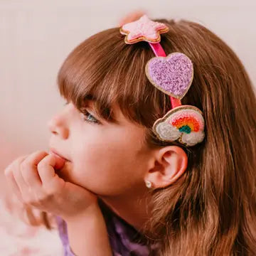 Rhinestone Charm Headband & Hair Clips - Rainbow/Heart/Star - Frog Sac