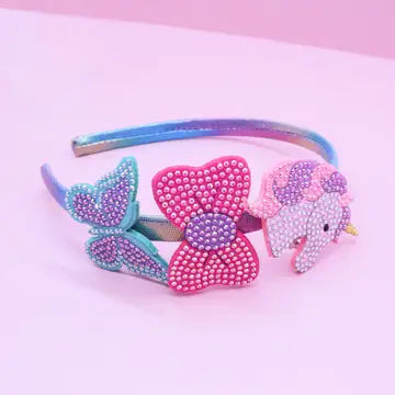 Rhinestone Charm Headband & Hair Clips - Unicorn/Butterfly/Bow - Frog Sac